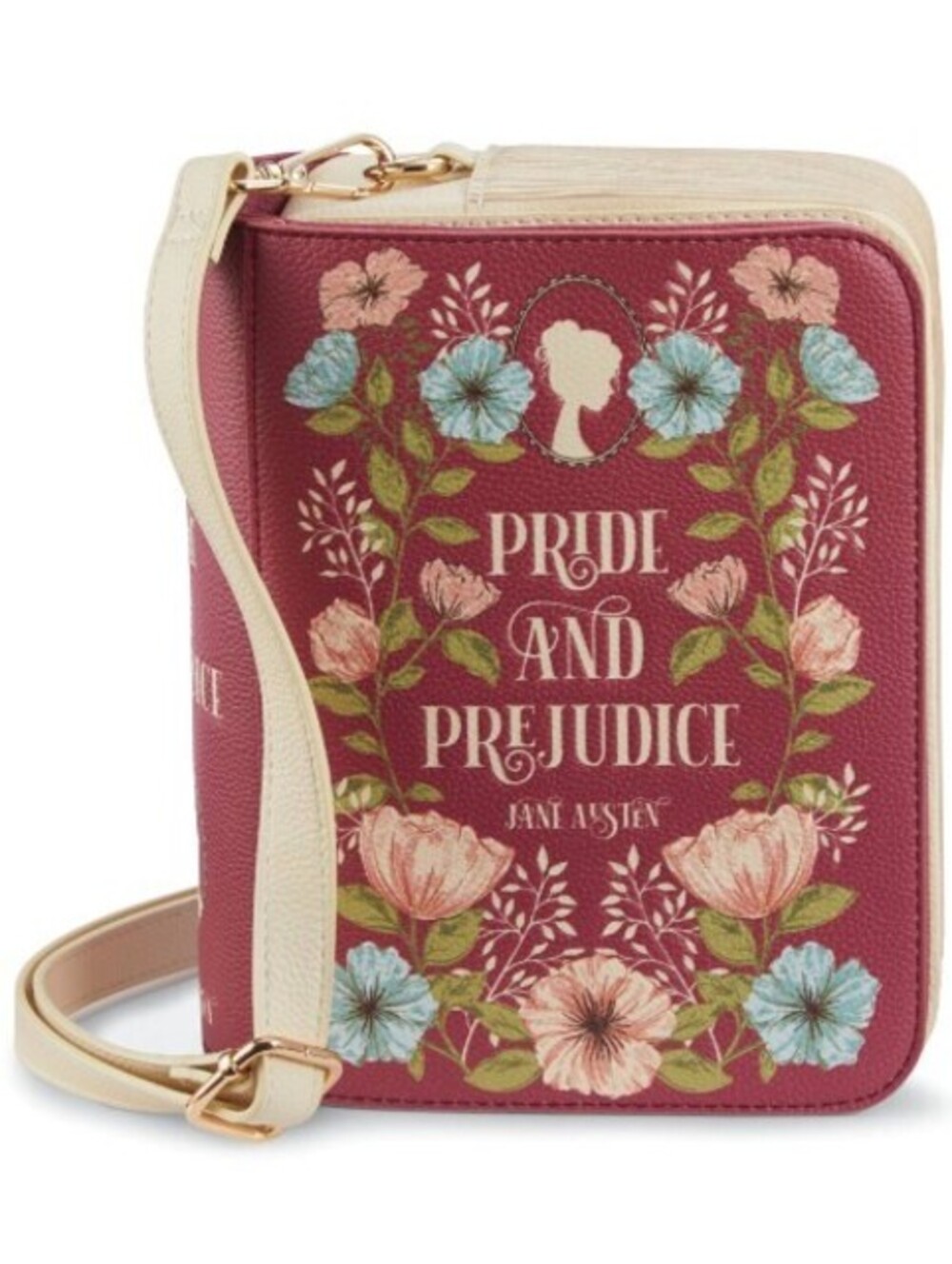 Pride and Prejudice Book-Shaped Vegan Leather Crossbody Purse w zipper pull